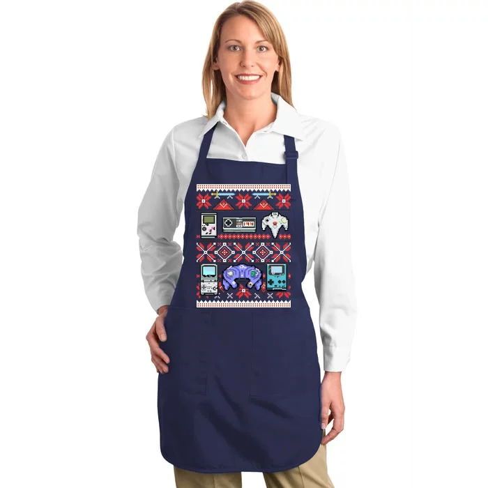 Retro Video Games Ugly Christmas Sweater Full-Length Apron With Pocket