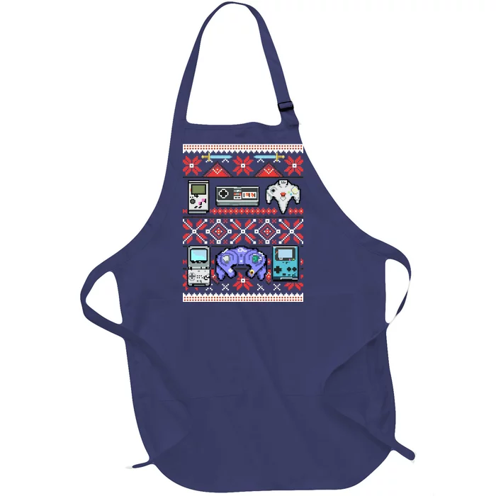 Retro Video Games Ugly Christmas Sweater Full-Length Apron With Pocket