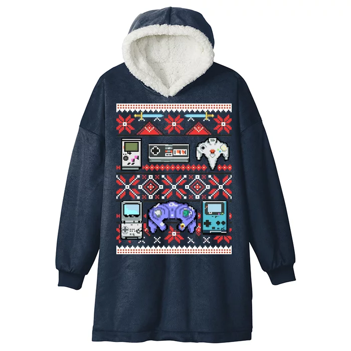 Retro Video Games Ugly Christmas Sweater Hooded Wearable Blanket