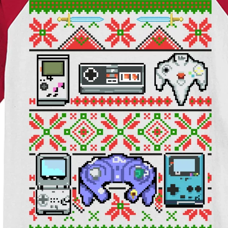 Retro Video Games Ugly Christmas Sweater Kids Colorblock Raglan Jersey