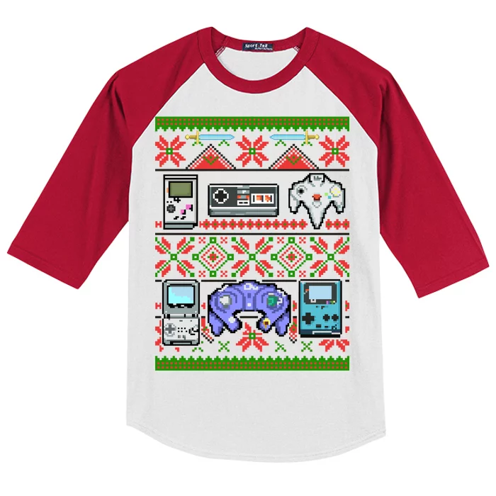 Retro Video Games Ugly Christmas Sweater Kids Colorblock Raglan Jersey