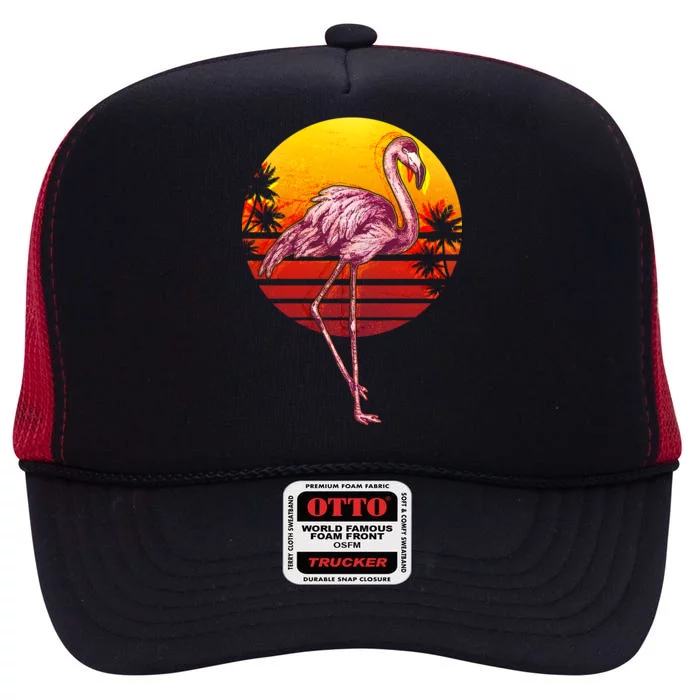 Retro Vintage Flamingo High Crown Mesh Trucker Hat