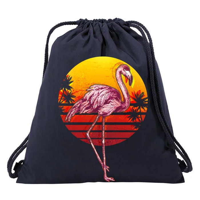 Retro Vintage Flamingo Drawstring Bag