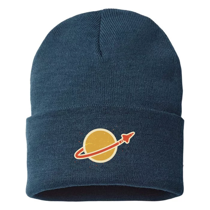 Retro Vintage Planet Space Shuttle Logo Sustainable Knit Beanie