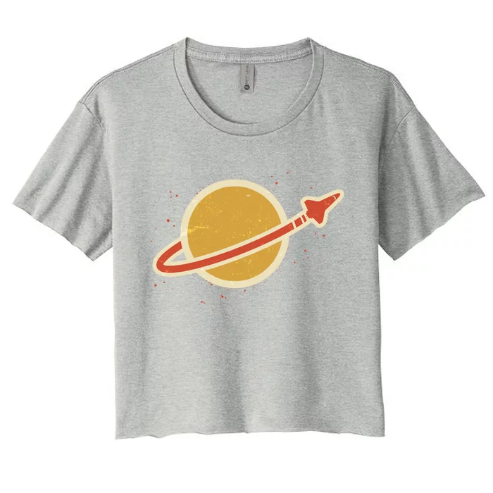 Retro Vintage Planet Space Shuttle Logo Women's Crop Top Tee