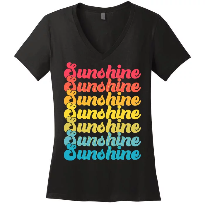 Retro Vintage Sunshine Sun Text Women's V-Neck T-Shirt