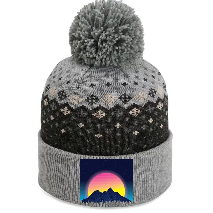 Retrowave Mountains The Baniff Cuffed Pom Beanie