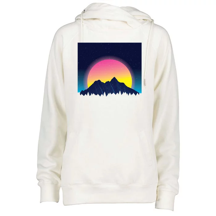 Retrowave Mountains Womens Funnel Neck Pullover Hood