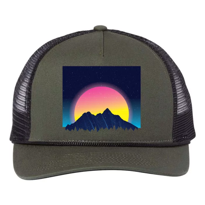 Retrowave Mountains Retro Rope Trucker Hat Cap