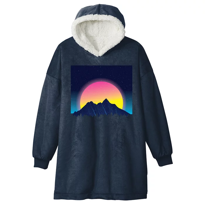 Retrowave Mountains Hooded Wearable Blanket