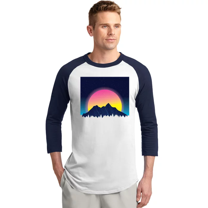 Retrowave Mountains Baseball Sleeve Shirt