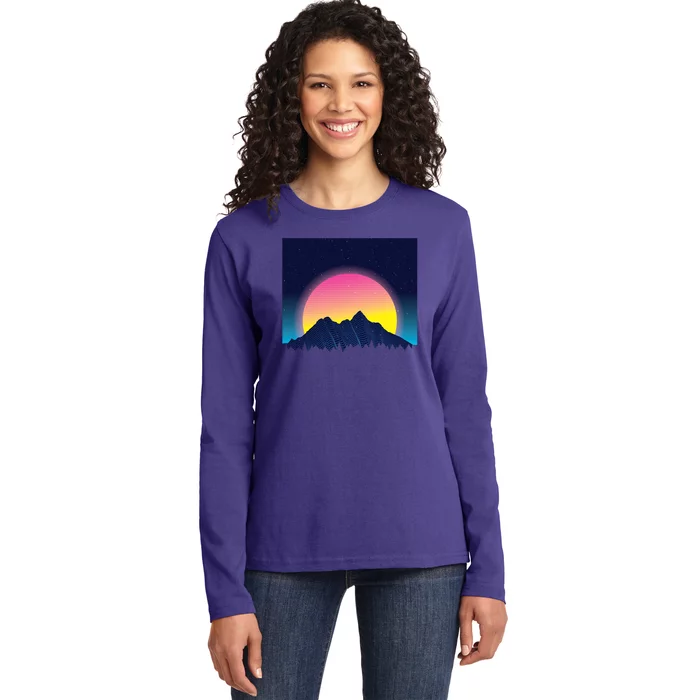 Retrowave Mountains Ladies Long Sleeve Shirt