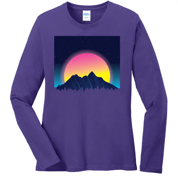 Retrowave Mountains Ladies Long Sleeve Shirt