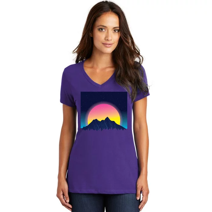 Retrowave Mountains Women's V-Neck T-Shirt