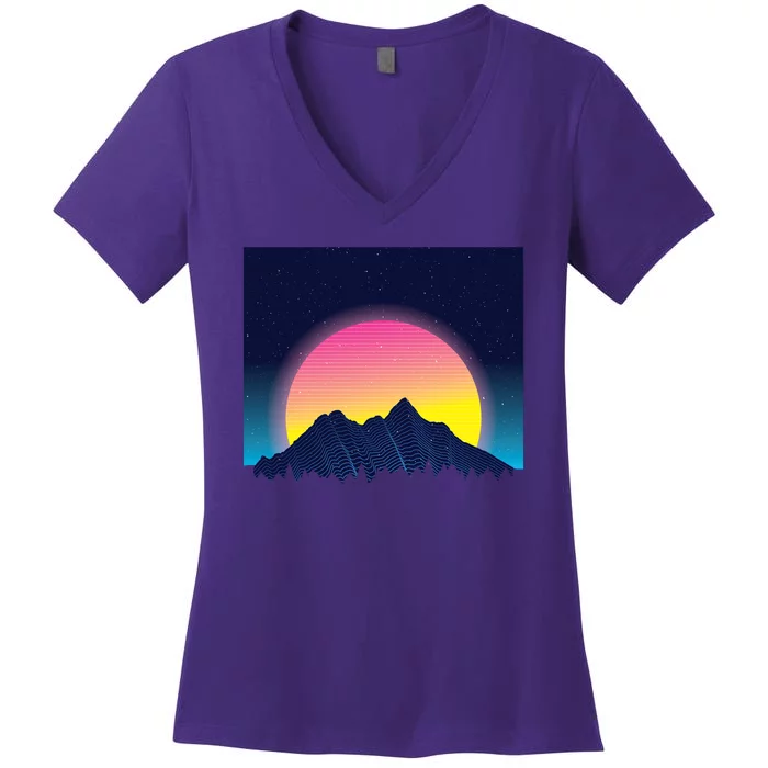 Retrowave Mountains Women's V-Neck T-Shirt