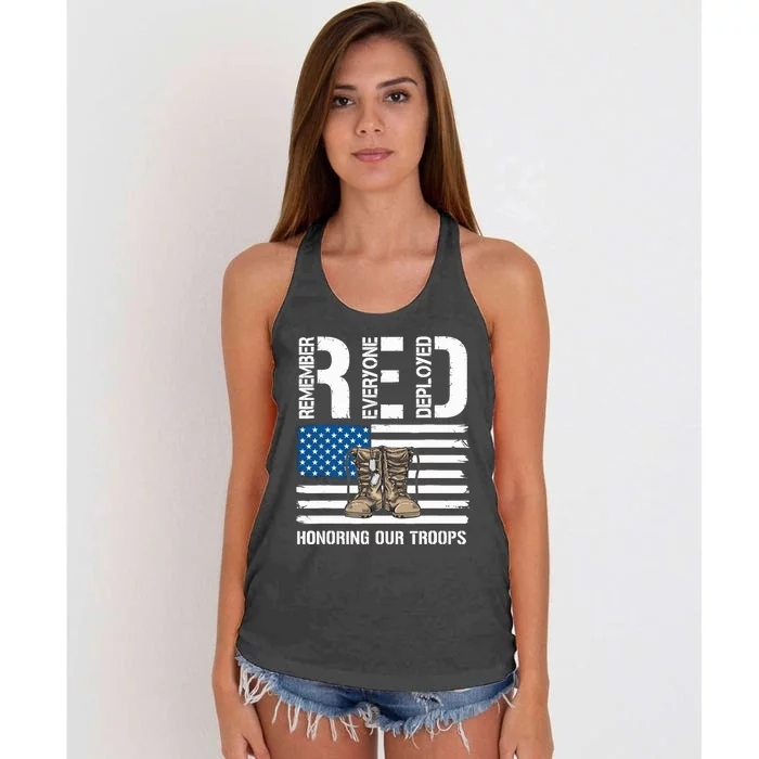 Remember Everyone Veteran Deployed Red Friday Military Women's Knotted Racerback Tank