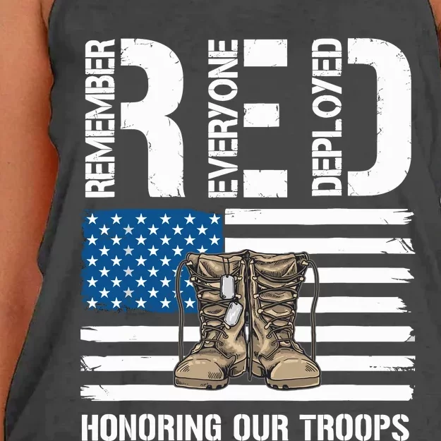 Remember Everyone Veteran Deployed Red Friday Military Women's Knotted Racerback Tank