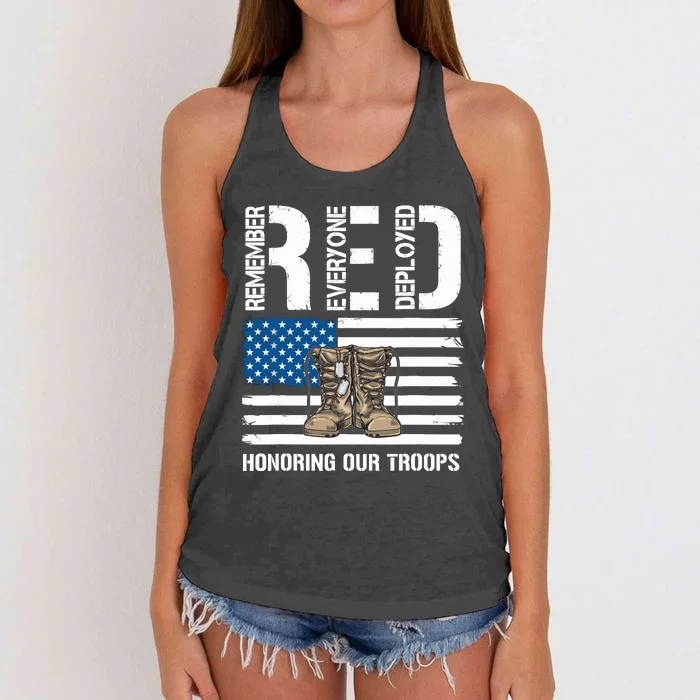 Remember Everyone Veteran Deployed Red Friday Military Women's Knotted Racerback Tank