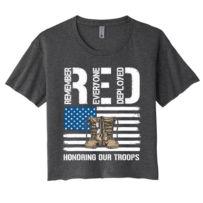 Remember Everyone Veteran Deployed Red Friday Military Women's Crop Top Tee