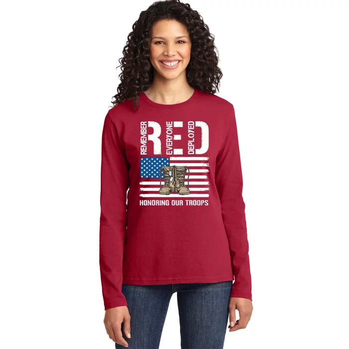 Remember Everyone Veteran Deployed Red Friday Military Ladies Long Sleeve Shirt