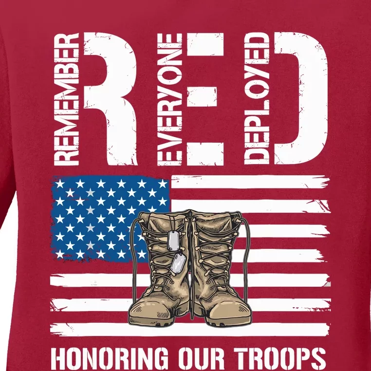 Remember Everyone Veteran Deployed Red Friday Military Ladies Long Sleeve Shirt