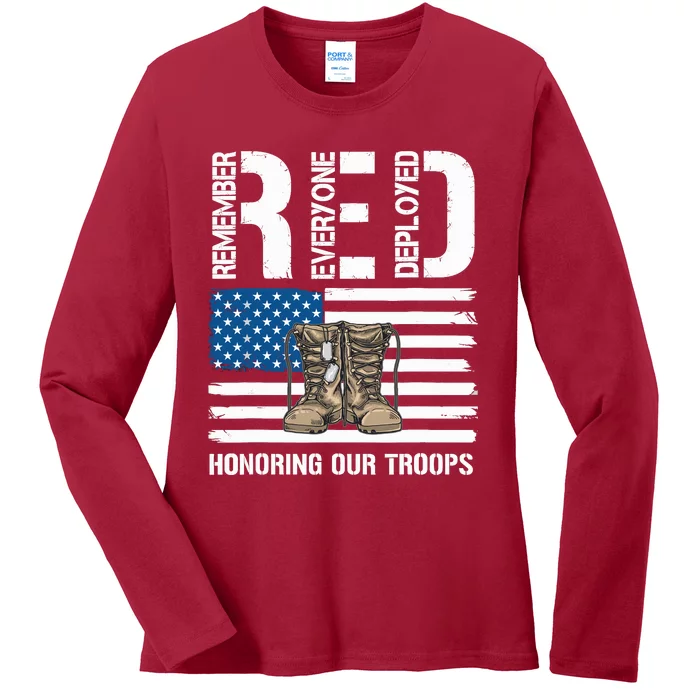 Remember Everyone Veteran Deployed Red Friday Military Ladies Long Sleeve Shirt