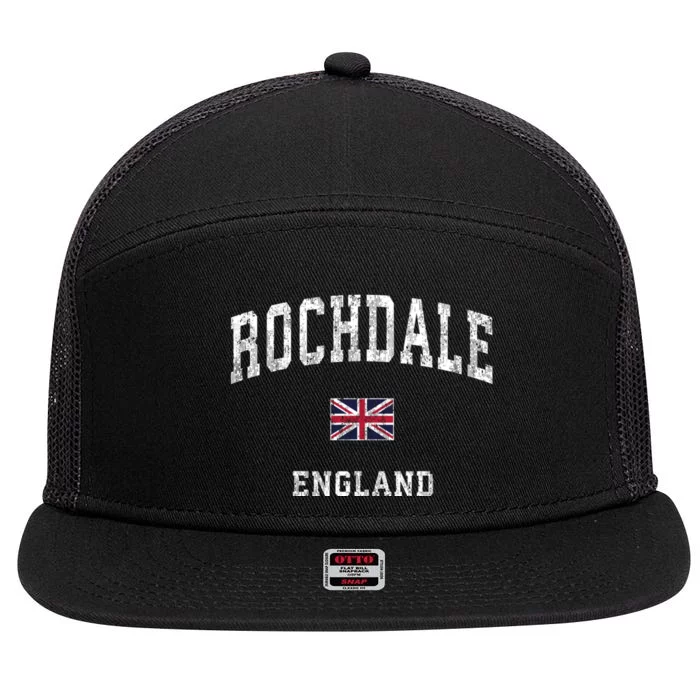 Rochdale England Vintage Athletic Sports 7 Panel Mesh Trucker Snapback Hat