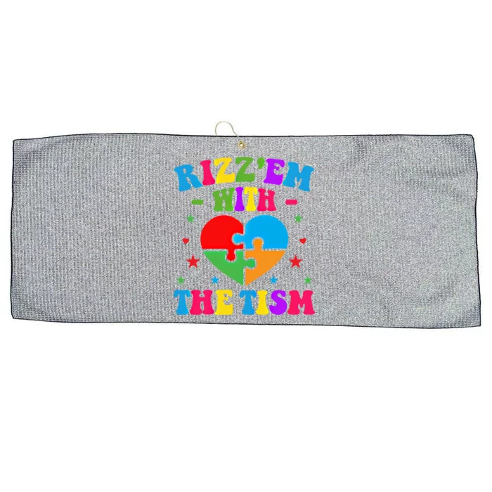 Rizz Em With The Tism Funny Autistic Meme Autism Awareness Gift Large Microfiber Waffle Golf Towel