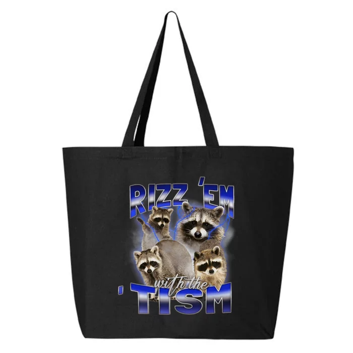 Rizz Em With The Tism Meme Autistic Racoon Funny Autism 25L Jumbo Tote