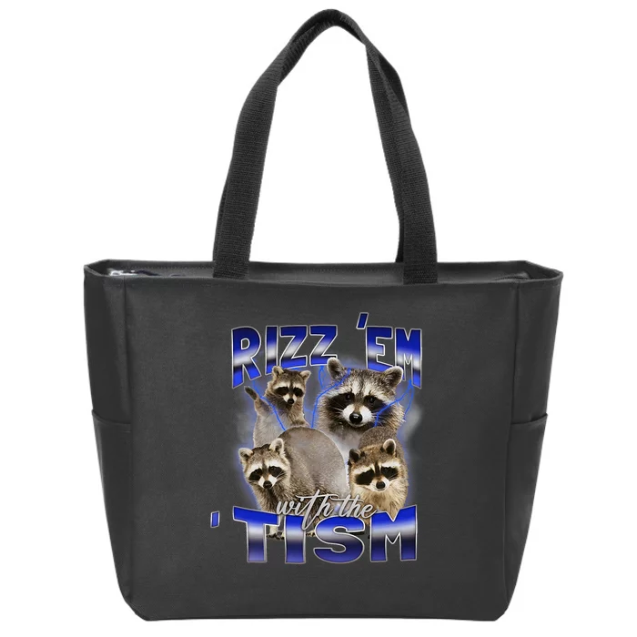 Rizz Em With The Tism Meme Autistic Racoon Funny Autism Zip Tote Bag