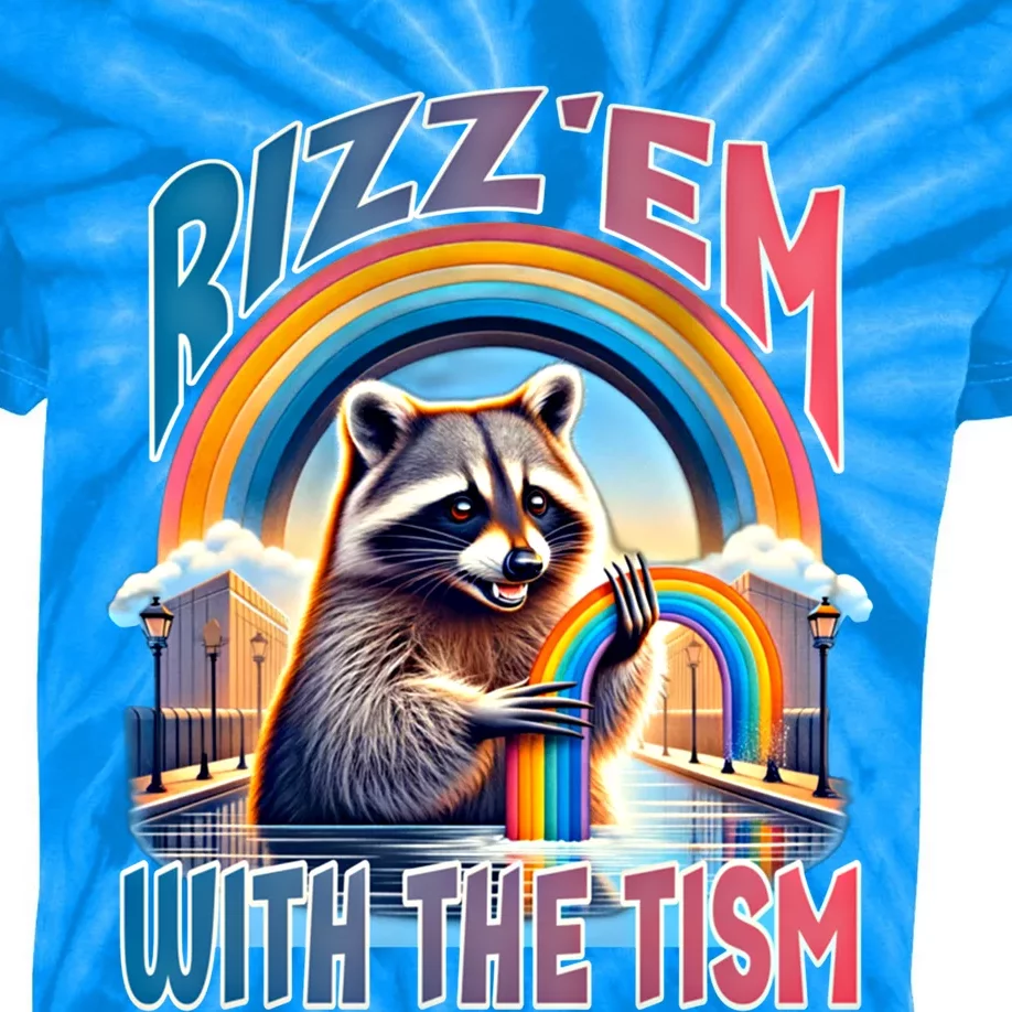 Rizz Em With The Tism Raccoon Autism Awareness Funny Raccoon Gift Kids Tie-Dye T-Shirt