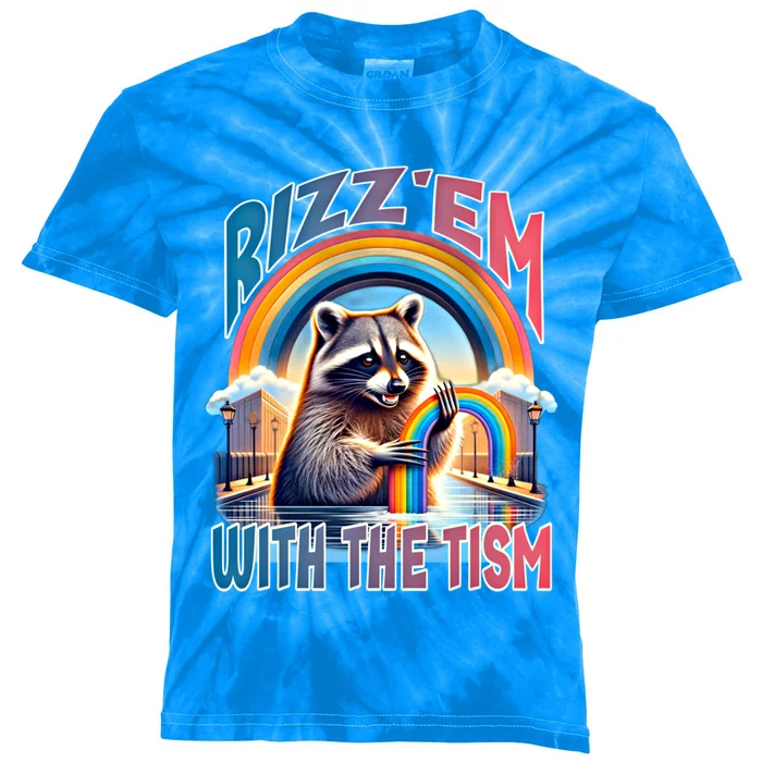 Rizz Em With The Tism Raccoon Autism Awareness Funny Raccoon Gift Kids Tie-Dye T-Shirt