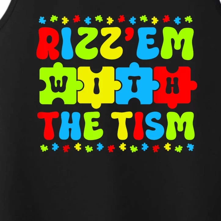 Rizz Em With The Tism Autism Awareness Puzzle Performance Tank