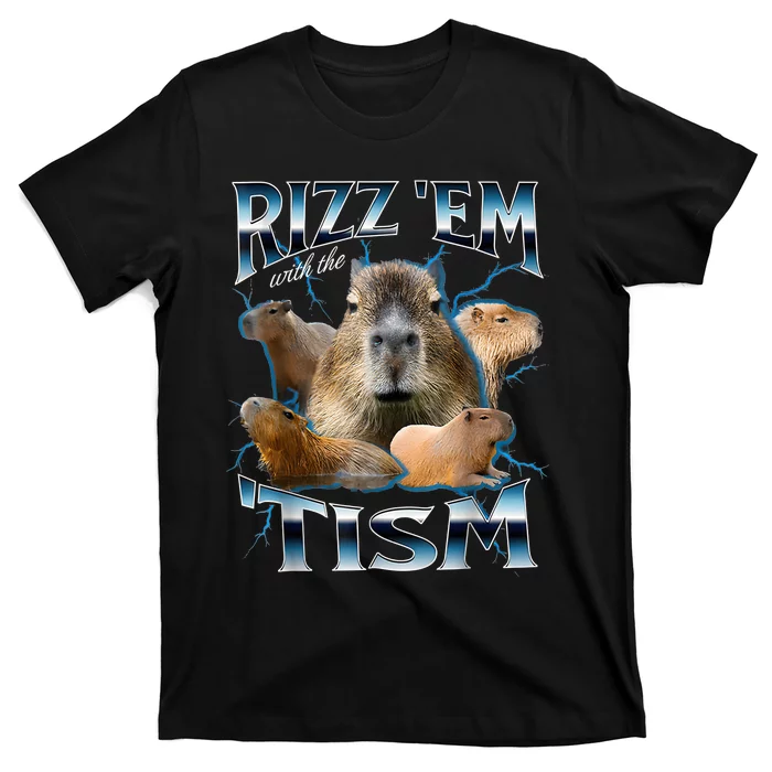 Rizz Em With The Tism Capybara Funny Oddly Dank Meme T-Shirt