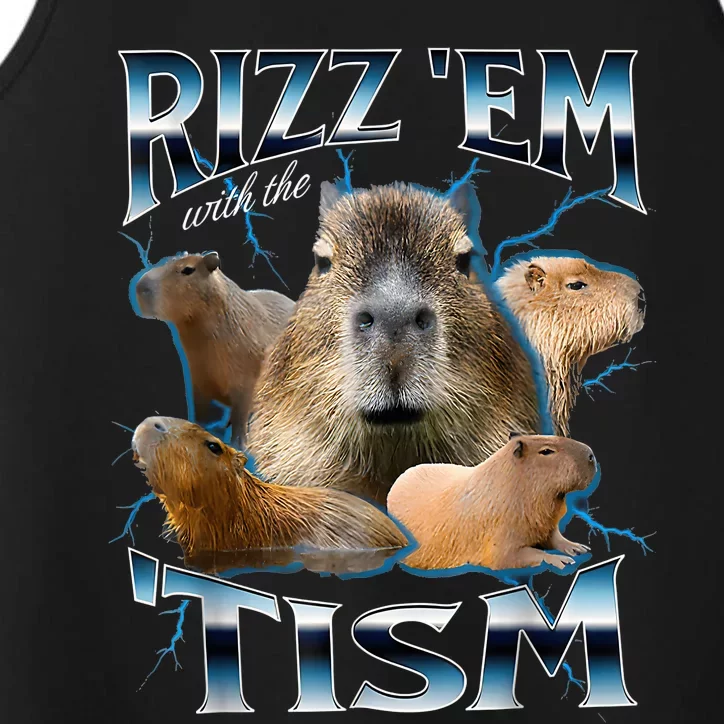 Rizz Em With The Tism Capybara Funny Oddly Dank Meme Performance Tank