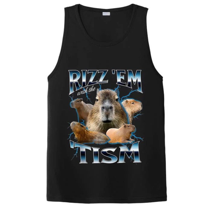 Rizz Em With The Tism Capybara Funny Oddly Dank Meme Performance Tank