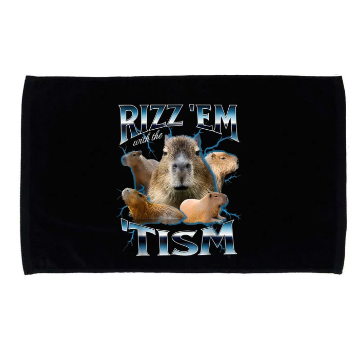 Rizz Em With The Tism Capybara Funny Oddly Dank Meme Microfiber Hand Towel