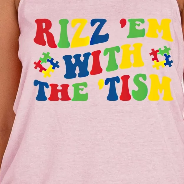 Rizz Em With The Tism Funny Autism Awareness Statet Gift Women's Knotted Racerback Tank