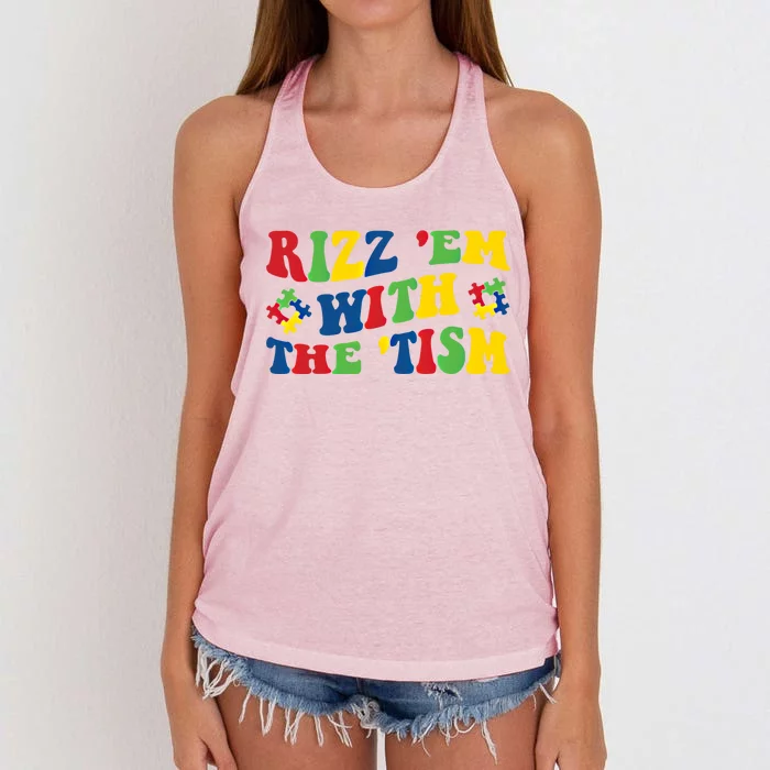 Rizz Em With The Tism Funny Autism Awareness Statet Gift Women's Knotted Racerback Tank