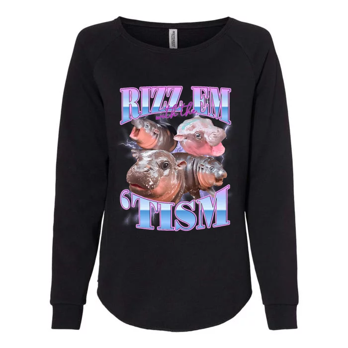 Rizz Em With The Tism Meme Moo Deng Womens California Wash Sweatshirt