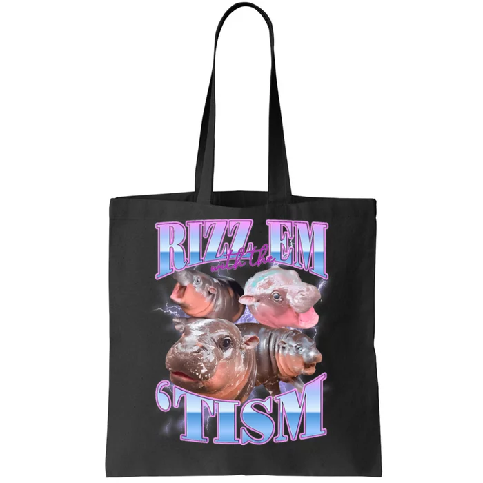 Rizz Em With The Tism Meme Moo Deng Tote Bag