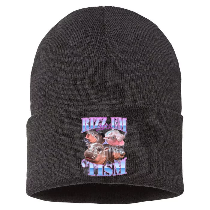 Rizz Em With The Tism Meme Moo Deng Sustainable Knit Beanie