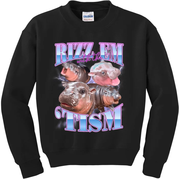 Rizz Em With The Tism Meme Moo Deng Kids Sweatshirt