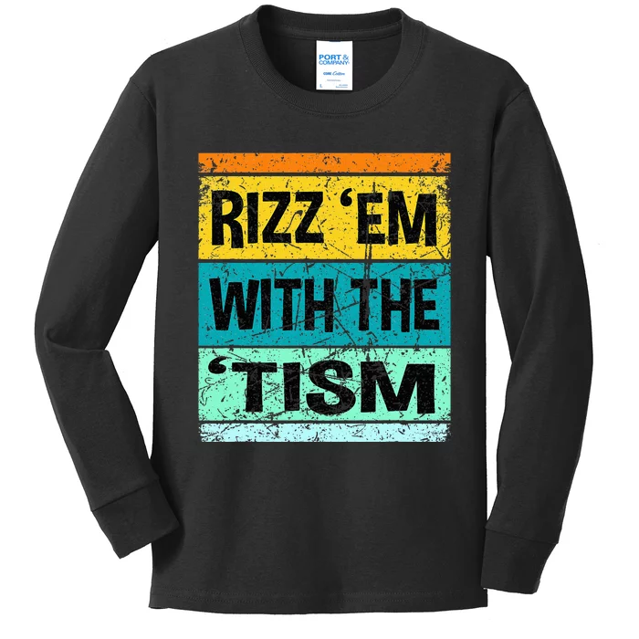 Rizz Em With The Tism Funny Autism Kids Long Sleeve Shirt