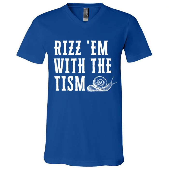 Rizz Em With The Tism Funny Autism Perfect Awareness Gift V-Neck T-Shirt