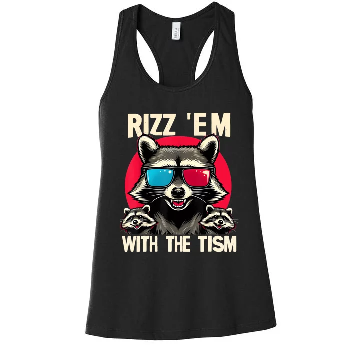 Rizz Em With The Tism Retro Vintage Raccoon Meme Women's Racerback Tank