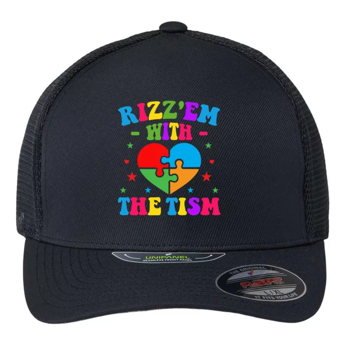 Rizz Em With The Tism Funny Autistic Meme Autism Awareness Gift Flexfit Unipanel Trucker Cap