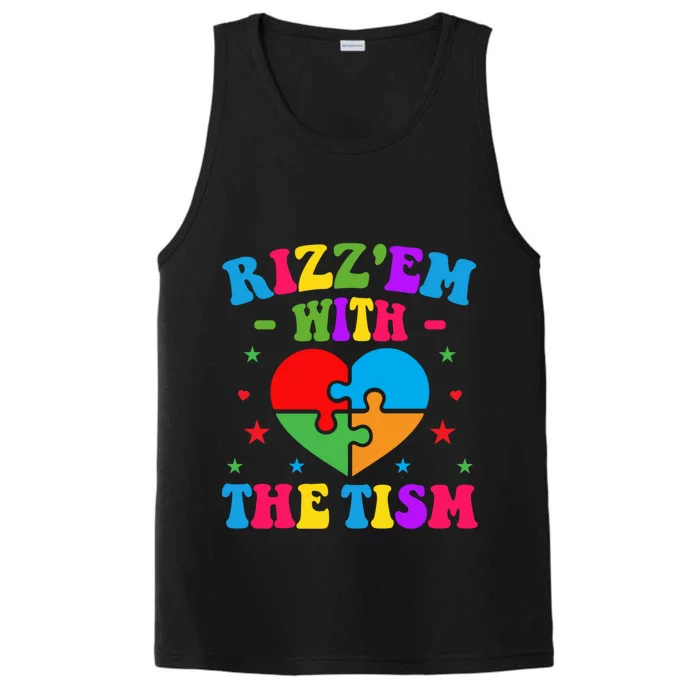 Rizz Em With The Tism Funny Autistic Meme Autism Awareness Gift Performance Tank