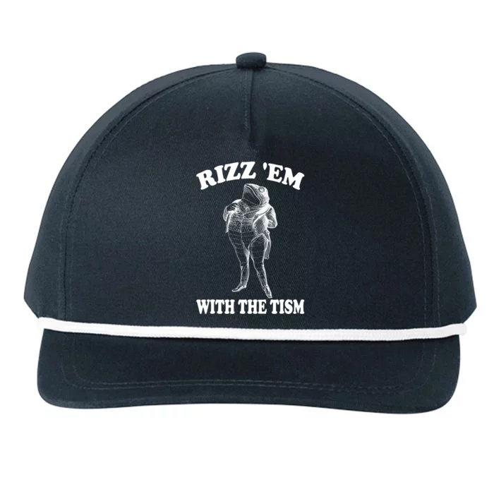 Rizz Em With The Tism Funny Meme Frog Snapback Five-Panel Rope Hat