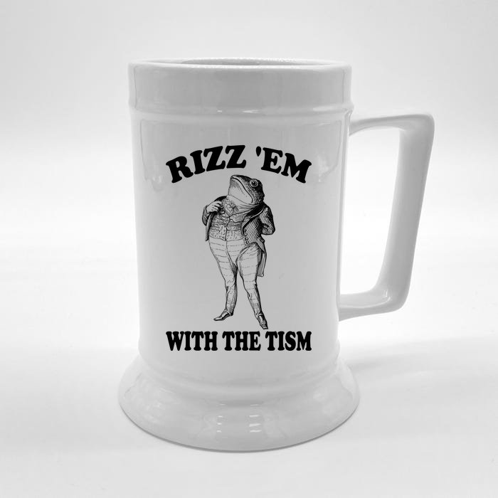 Rizz Em With The Tism Funny Meme Frog Front & Back Beer Stein